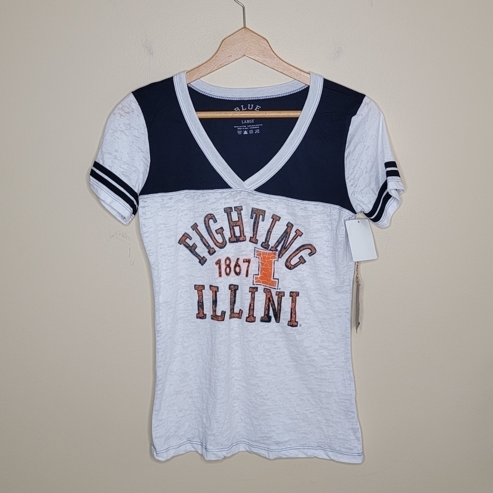 NWT Blue Fighting Illini Short Sleeve Varsity Burnout Tee Size Large
